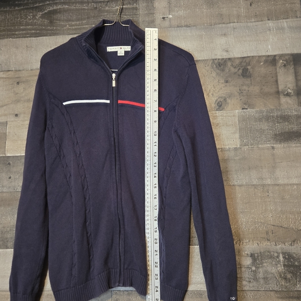 Tommy Hilfiger Men's Navy Zip-Up Cable Knit Sweater - Picture 3 of 8